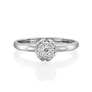 RS744AS-0.12 carat White gold flower diamond engagement ring for women - Petite Fleur