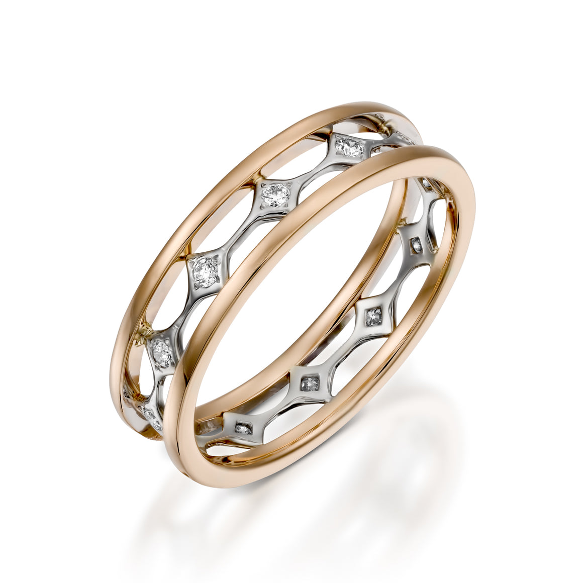RWED100DI-Rose gold Diamond eternity band double diamond ring