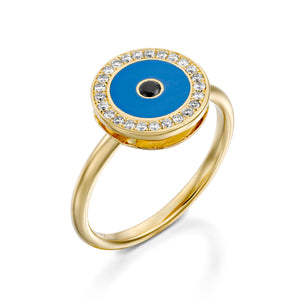 RO9004-Yellow gold Diamond Evil eye ring