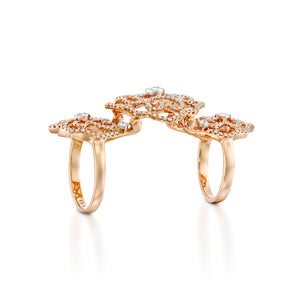 RNEJ13595-Red gold diamond filigree knuckle ring