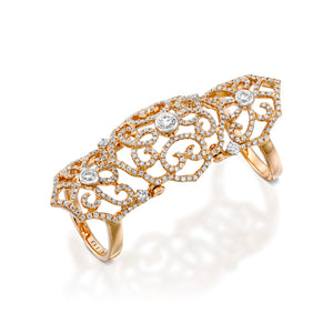 RNEJ13595-Red gold diamond filigree knuckle ring