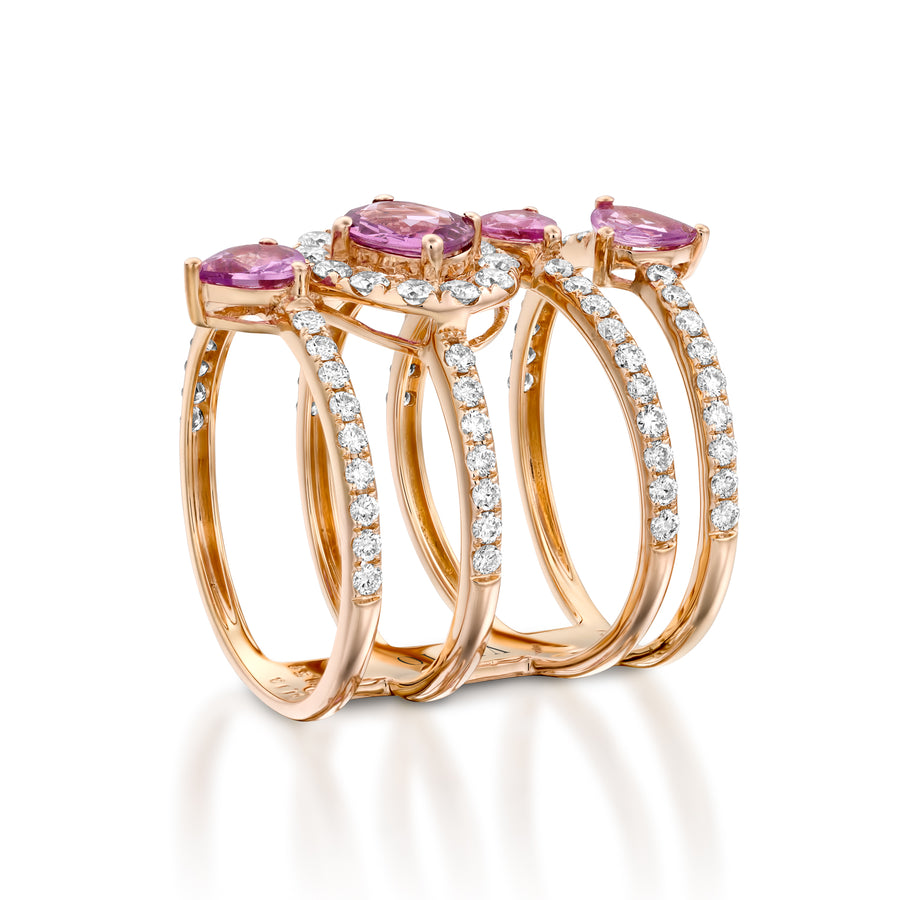 RNT13763-Pink Sapphire diamond multi Layered Ring ring in 18k Red gold