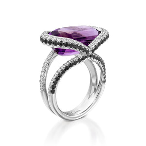 R8179-18k white gold Black and white Diamond amethyst ring