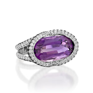 R8179-18k white gold Black and white Diamond amethyst ring