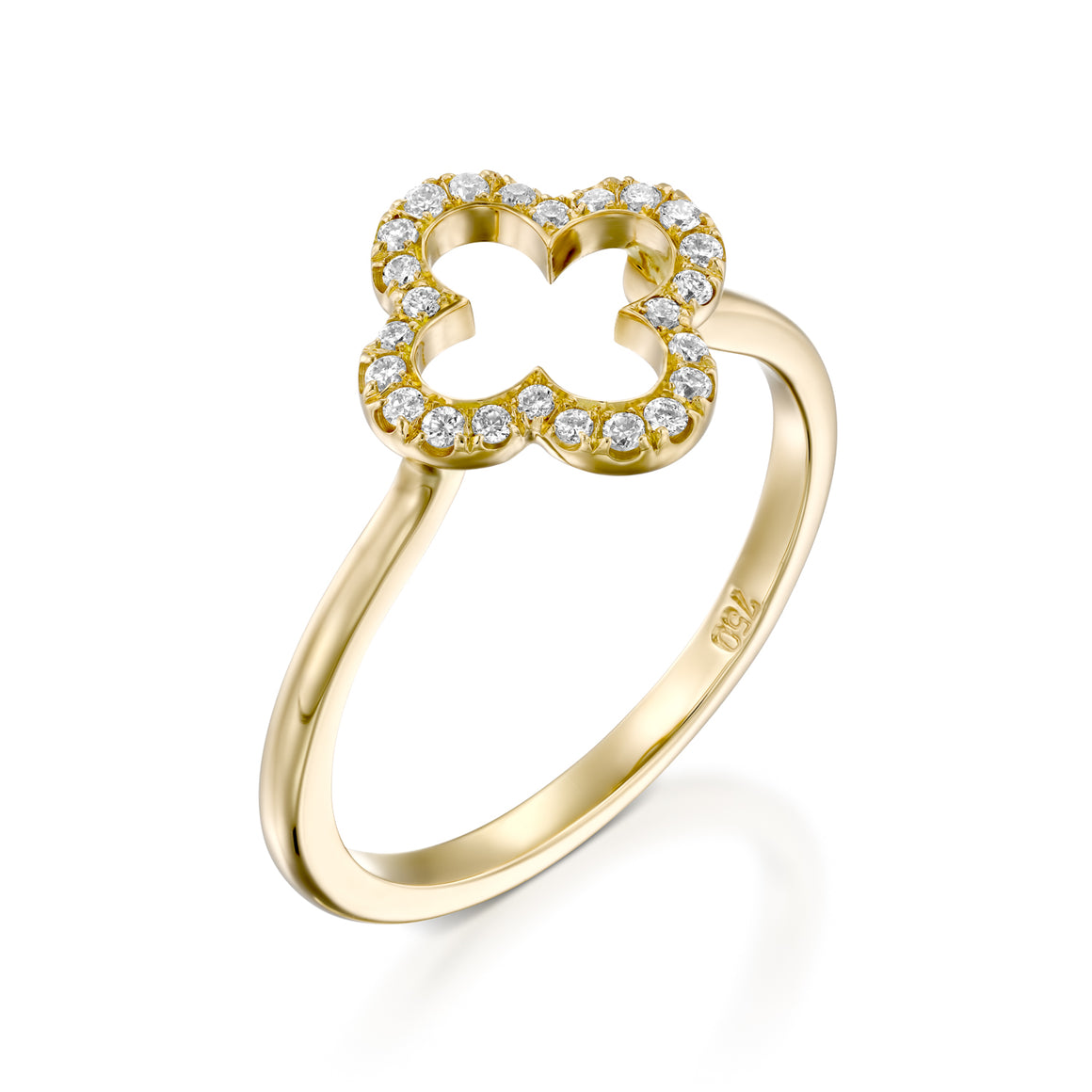 RVC401-18k Yellow gold Clover Quatrefoil Ring set with diamonds