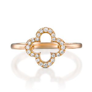 RVC401-18k Yellow gold Clover Quatrefoil Ring set with diamonds