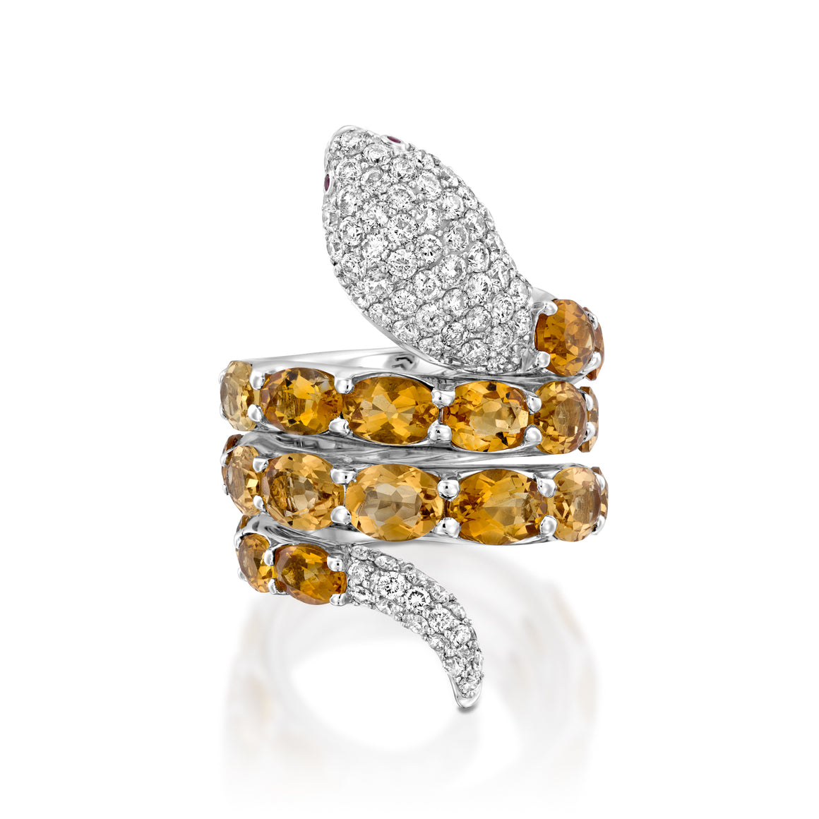 RNAT86619-White gold and citrine gemstone snake ring