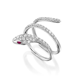 RNEJ14681- pavé Diamond & Ruby ring Gold Snake ring -