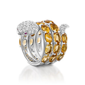 RNAT86619-White gold and citrine gemstone snake ring