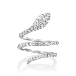 RNEJ14681- pavé Diamond & Ruby ring Gold Snake ring -