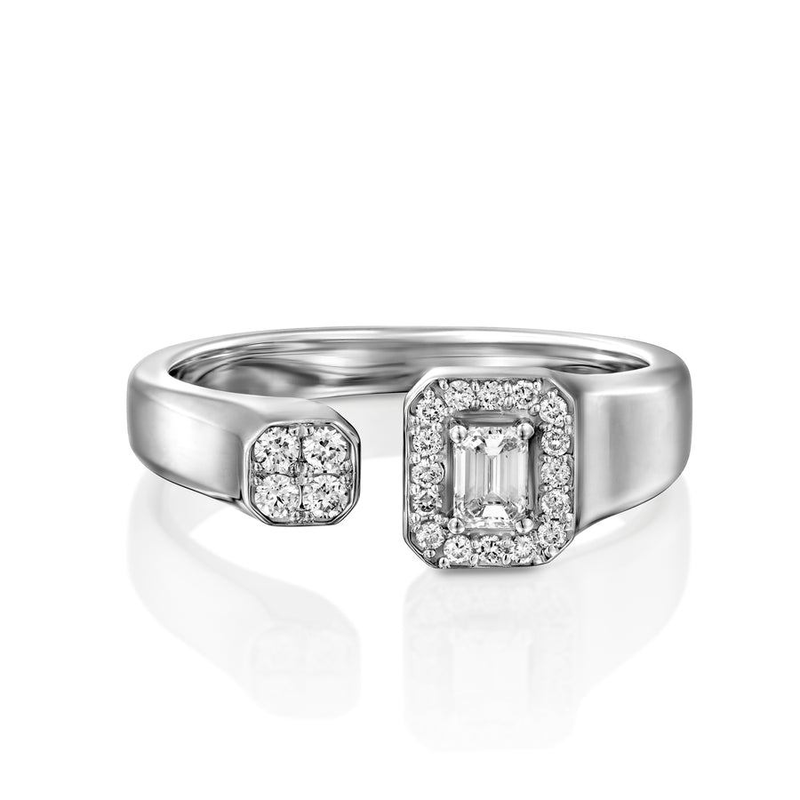 ROLE01-Square Halo Diamond Open Ring  in 18k white gold