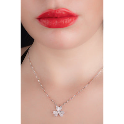 Clover necklace 18K white gold, Diamonds Pave Clover design