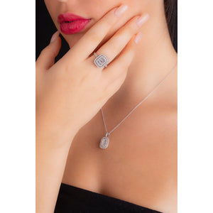 ROLBO2-Radiant diamond Engagement Ring 18k White Gold Halo ring