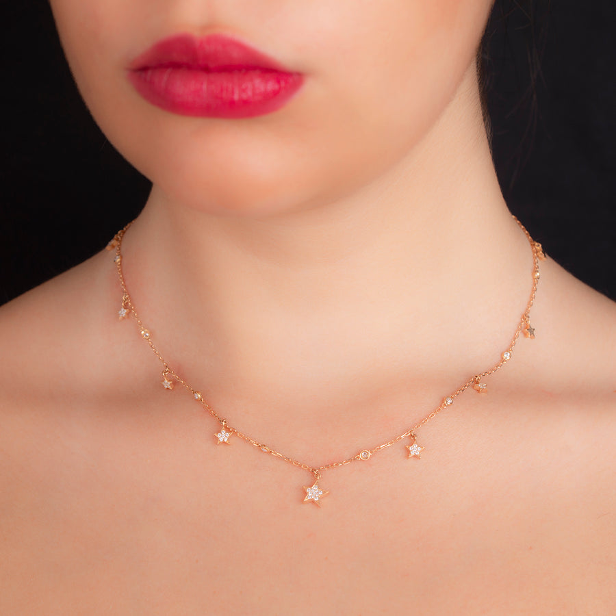 Celestial Jewelry Constellation Necklace Statement Jewelry star northern star charm Necklace | Christmas Gift | 33 diamonds in 18k rose gold