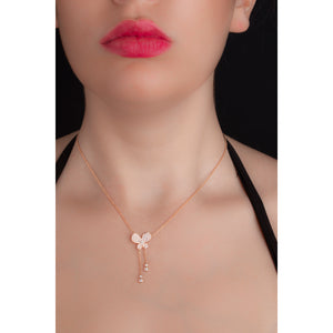 18K rose gold Pave Butterfly Diamond Pendant. Pear Shaped Cut white diamond as a center of the pendant. beautiful prom neckless. wedding.