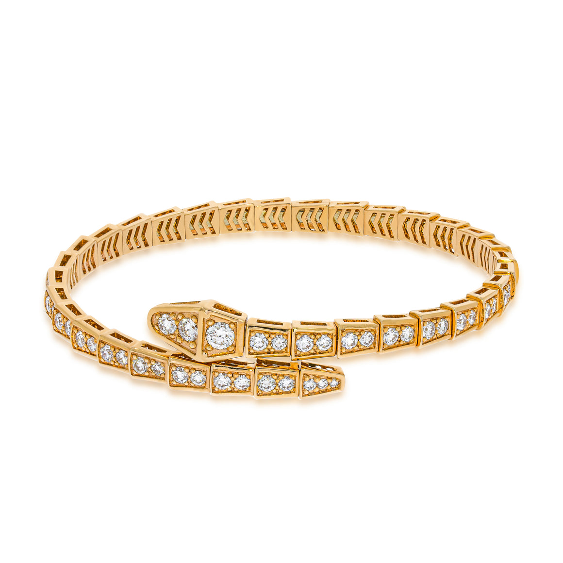 18K Rose gold, snake-shaped link bracelet, set with 74 round brilliant diamonds in total 3.00ct. Suitable for both man and woman.