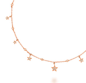 18k rose gold dainty Celestial necklace Diamond Jewelry Stars charms, Wedding bridal necklace 0.58ct