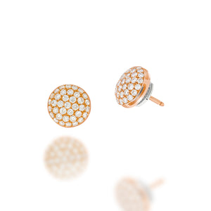 Round Pave Diamond Stud Earrings | 74 round brilliant cut diamonds set in 18k rose gold round stud earrings | sparkling stud wedding earring
