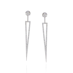 Amazing 18k white gold drop long triangular earrings, pave diamonds set with 1.13ct round diaomnds. Can also waer it as a stud earing.