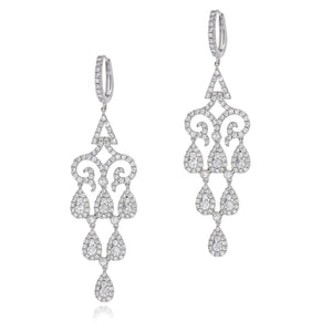Drop Earring Set,  18k White Gold Filigree Swirl Teardrops Drop, Stylish Diamonds Jewellery for shaining and glamore look.
