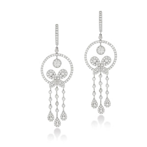 Drop Earrings set with total of 2.85 Round diamonds White gold, Flower shape.