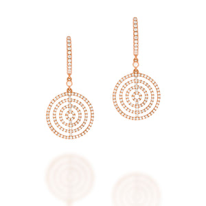 Long spiral drop earing in 18K rose gold set with 242 sparkling diamonds.
