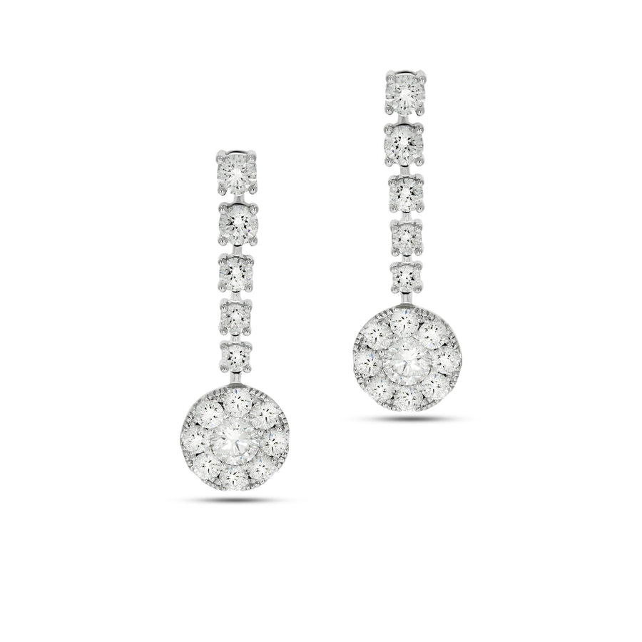 Drop Earrings set with total of 1.1 Round diamonds White gold, Flower shape.