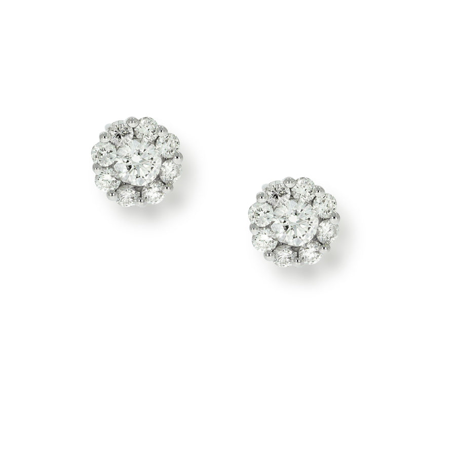 Diamonds Flower shape earrings | stud earrings 0.45 ct. round Sparkling diamonds in 18K white gold. wedding erring's, prom earrings.