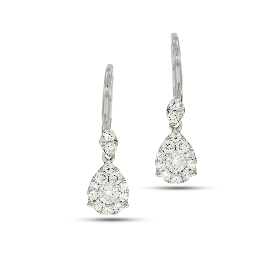 Drop Earrings set with total of 0.73ct Round diamonds White gold, teardrop shaped.