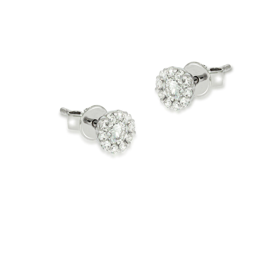 Tiny gentle pave diamond, flower shape earrings | stud earrings 0.62 ct. round Sparkling diamonds in 18K white gold. wedding erring's.
