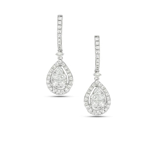 Drop Earrings set with total of 1.29 Round diamonds White gold, Teardrop shape.