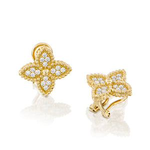 ENT14534-18k Flower clip on diamond earrings