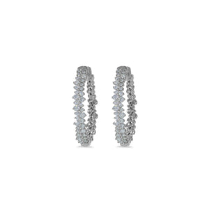 Pave diamonds Hoop Earrings, Very Unique design, double row of magnifisent white sparkling diamonds 2.20ct. Adding sparkle to classic look.