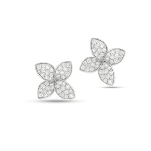 4 gentle Leaf earrings set with sparkling round brilliant cut diamonds, 3.02 ct. 18K White gold. magnificent Stud earrings.