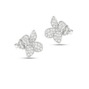4 gentle Leaf earrings set with sparkling round brilliant cut diamonds, 3.02 ct. 18K White gold. magnificent Stud earrings.