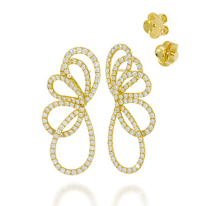 Long Butterfly wings Halo diamonds earing, yellow 18k gold, big stuning and sparkling.