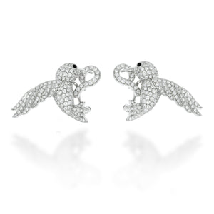 Luxurious bird shape 18K white gold pave diamonds earrings, drop earing with 6 exclusive PS Blue Topaz gems.