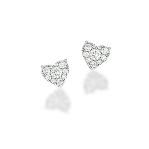 Diamond pave heart earrings | stud earrings 0.67 ct. round Sparkling diamonds in 18K white gold. wedding erring's, prom earrings.