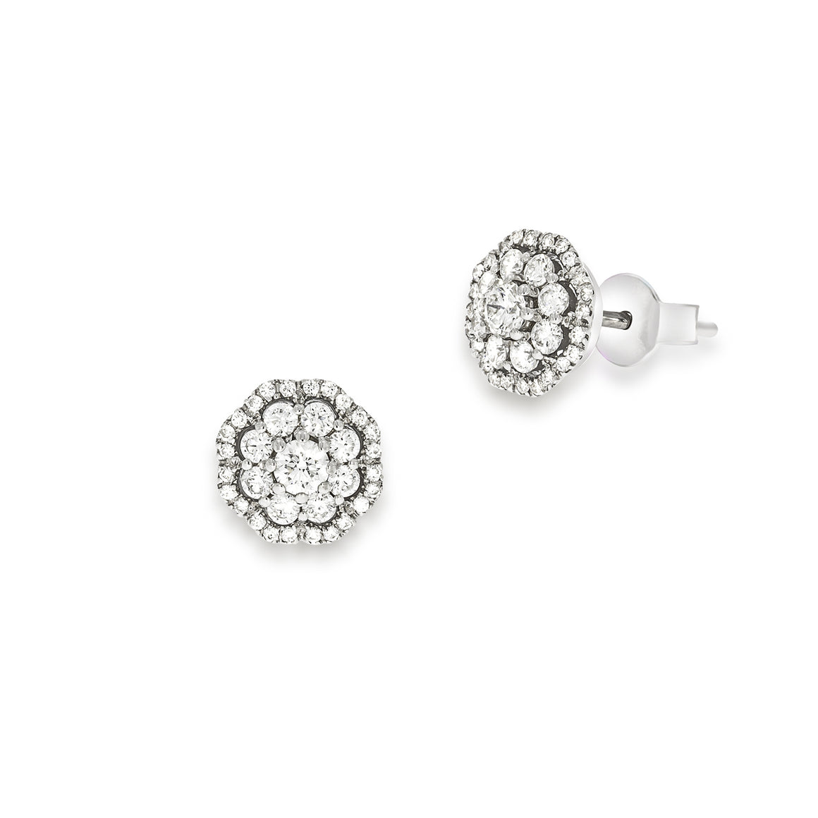 0.70 Carat Natural white Cluster Flower Halo Diamond Studs Hoop Earrings. small sparkling wedding / engagement flower stud earrings.