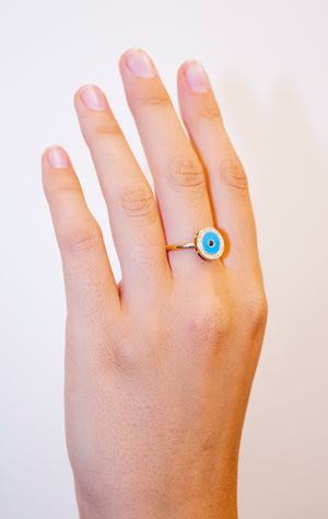 RO9004-18k white  gold Diamond Evil eye ring