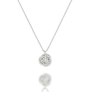 Halo pendant flower Shape with spiral diamonds around it. 0.47ct, 49 round natural sparkling diamonds, very Unique design, wedding set