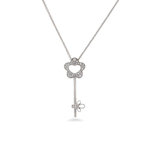 Diamonds key pendant necklace. Key Charm Necklace. 18K gold pave diamond key set 36 round diamond 0.21ct. High quality sparkling Diamonds.
