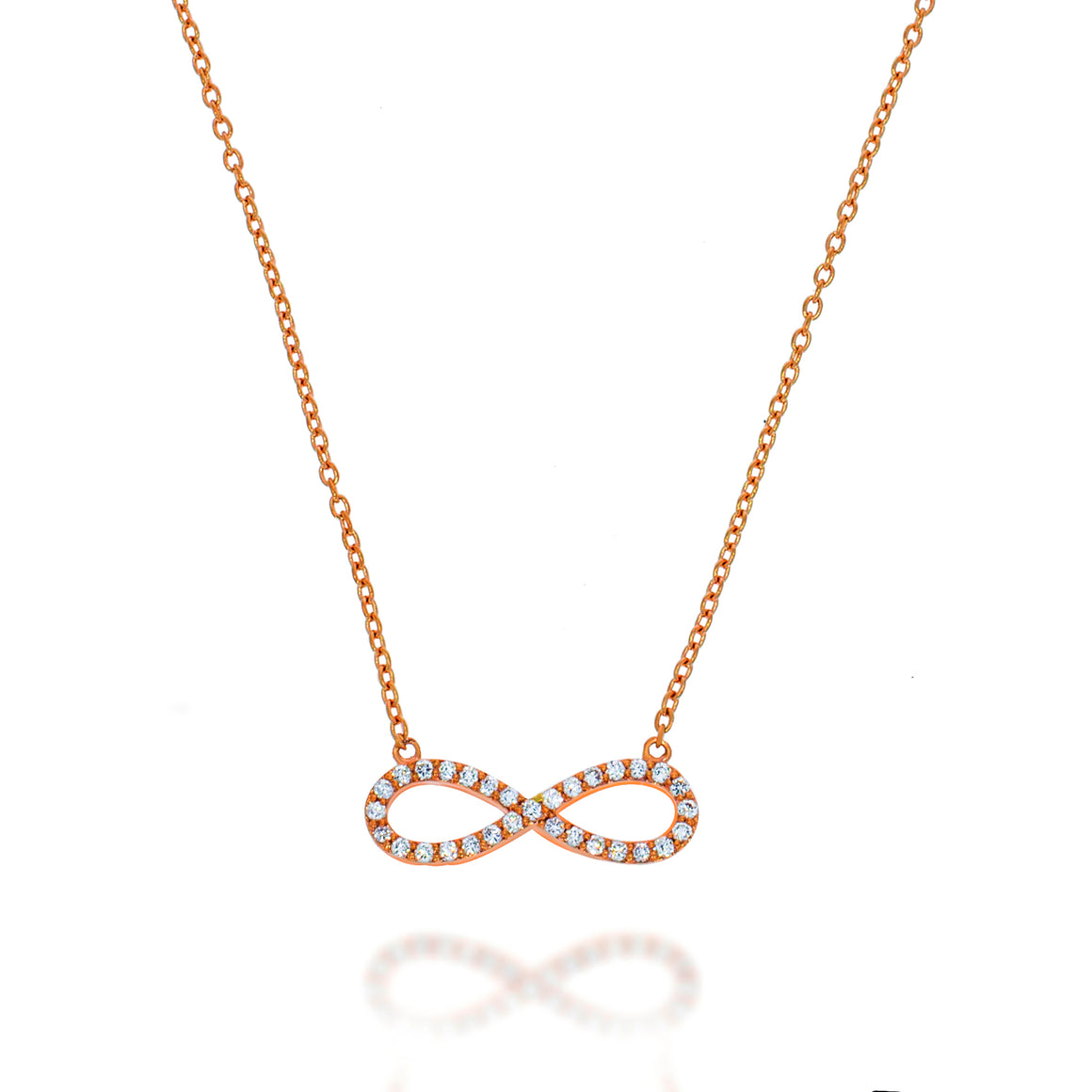 Diamonds Infinity Pendant,  symbolizes endless love, halo with 31 round diamonds set in 18k  rose gold.