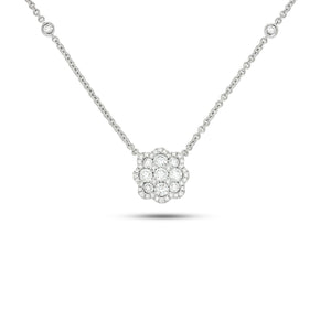 Unique Flower shape diamond pendant necklace  - Pave Diamond Pendant - 0.79 ct - 18k white Gold