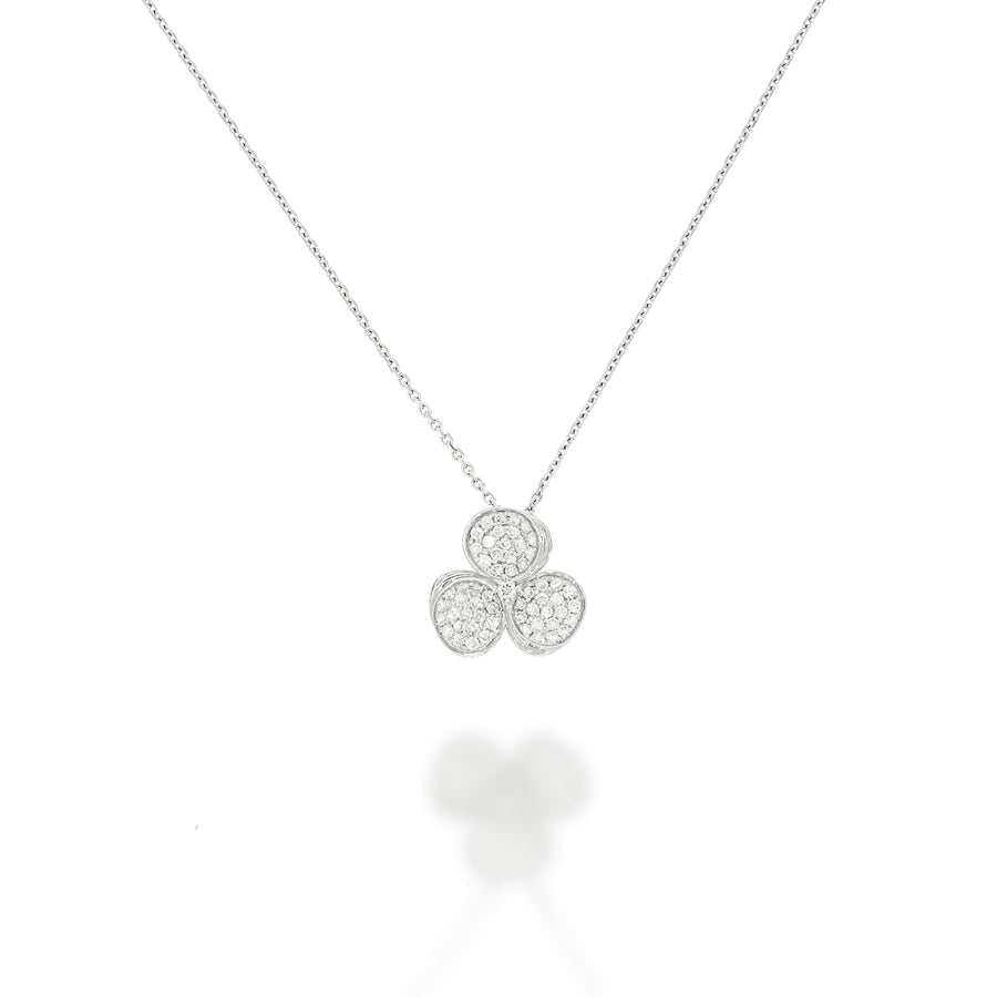 18K white gold, Diamonds Pave 3D Clover design pendant, set with 58 white round diamonds, unique Clove design. prefect wedding wear/ gift.