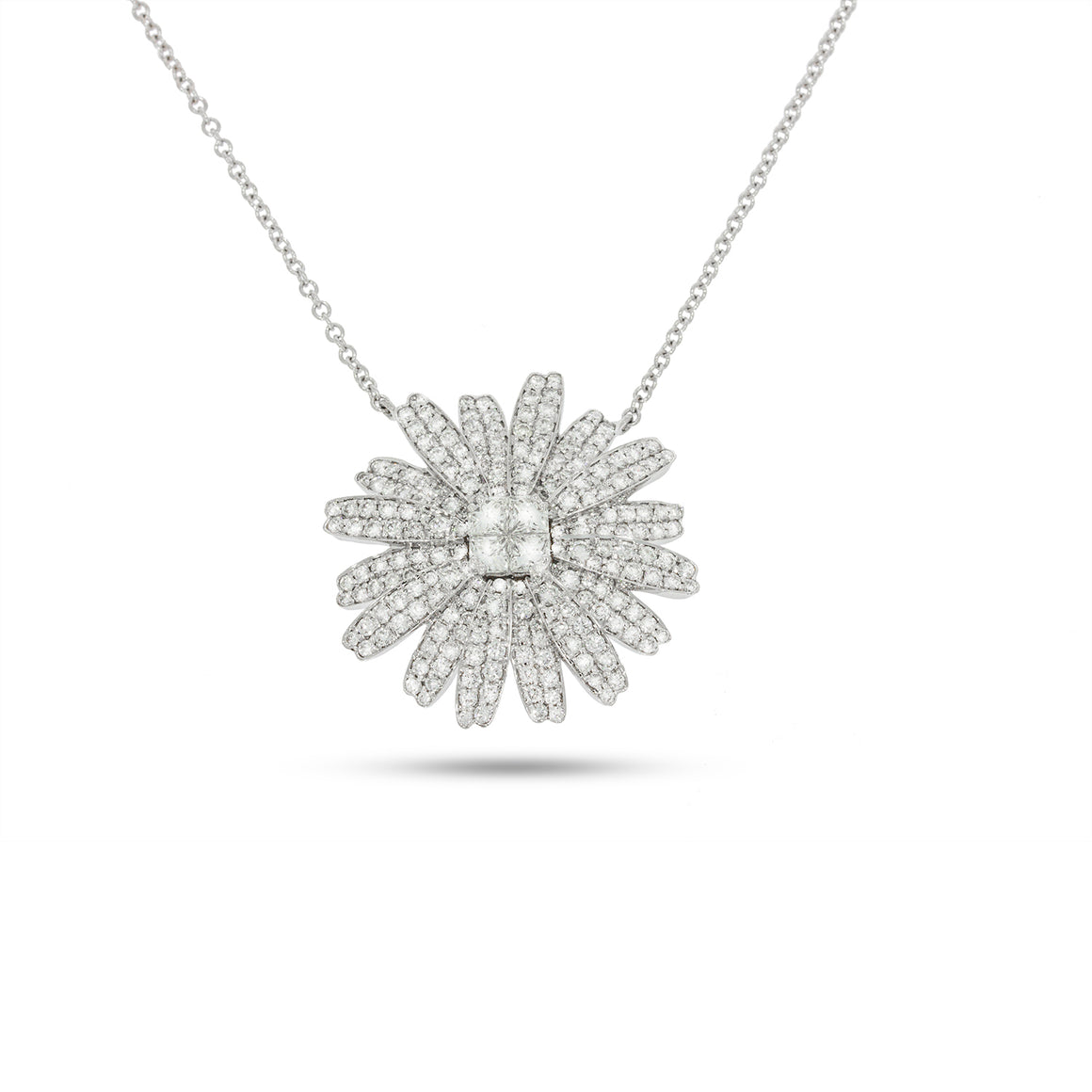 Big Stunning flower shape 1.64 ct. diamonds necklace, unique design.