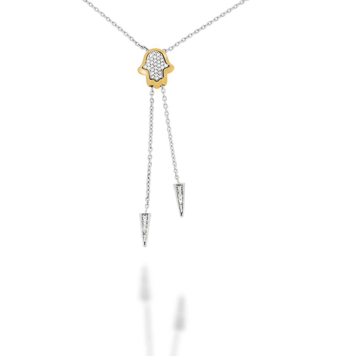 Pave Diamond Hamsa Charm Pendant tow tone 18K yellow gold and 18K white gold, Diamond Hamsa Necklace