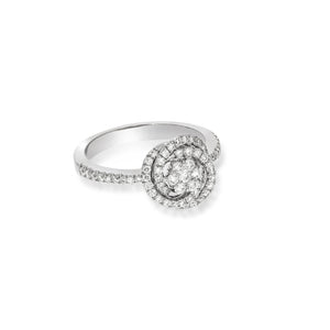 Halo flower Shape ring with spiral diamonds around it 0.65ct, 67 round natural sparkling diamonds, very Unique design, Engagement set