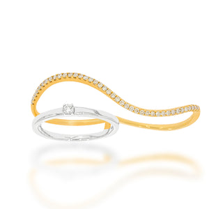 Two Finger Diamonds Ring, Double Finger Diamond Ring. 2 tone ring: diamonds wave 18K rose  & white gold  engagement ring  .