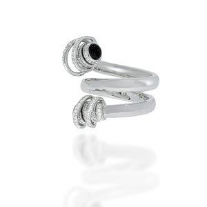 Spiral white Gold pave Diamond Ring and 2 Black Onyx gemstone 0.73 ct.